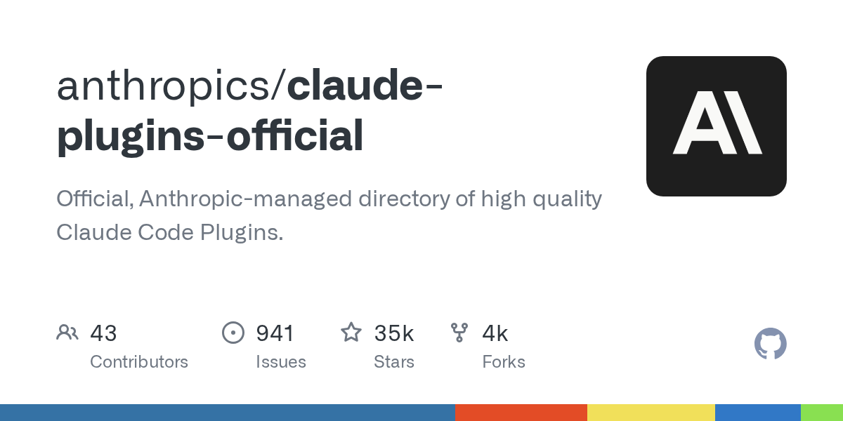 anthropics/claude-plugins-official GitHub 项目预览图