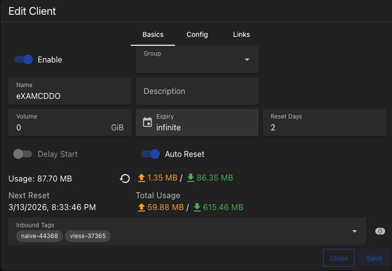S-UI 官方 Edit Client 界面