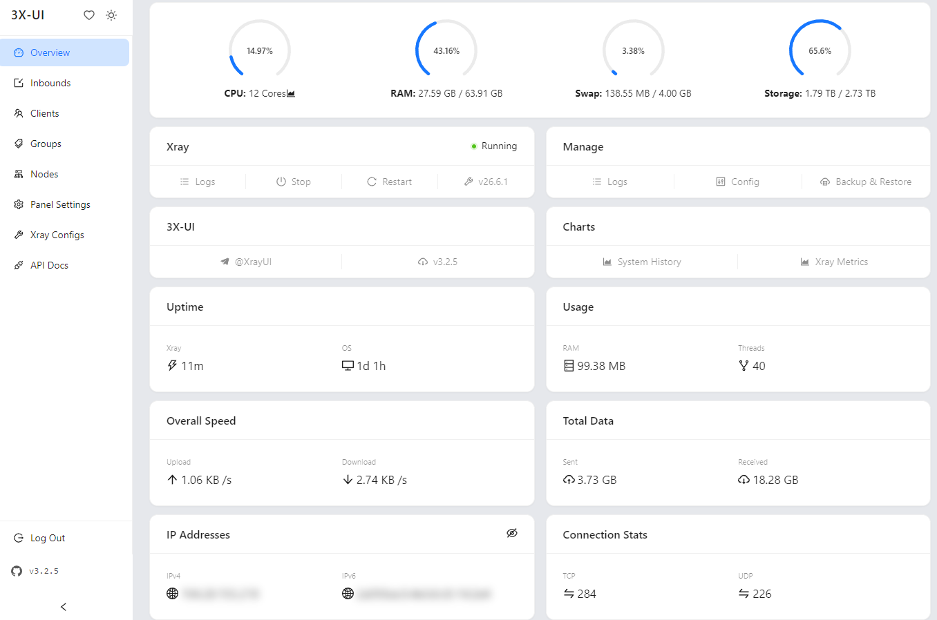 3X-UI 官方 Overview 界面